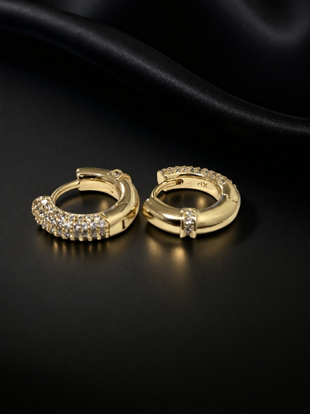 Gold Crystal Pavé Hoop Huggie Earrings